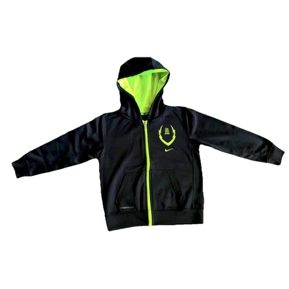 Nike Kids Therma Fit Full Zip Hoodie Black Volt Yellow Size 5 Boys Jacket
